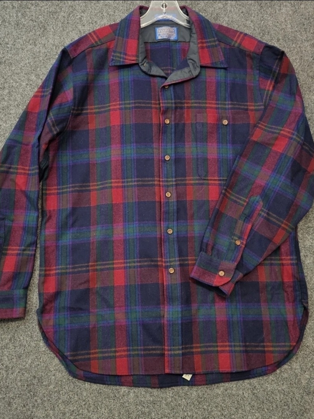 Pendleton Lobo 100% Virgin Wool Plaid Shirt Men L Red Navy Green Flannel
